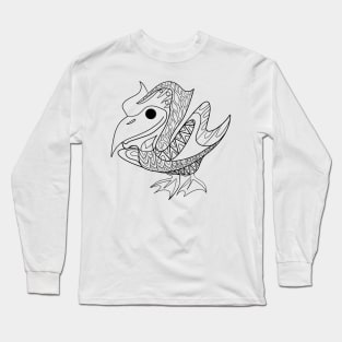 bird seagull in ecopop aztec pattern wallpaper line art Long Sleeve T-Shirt